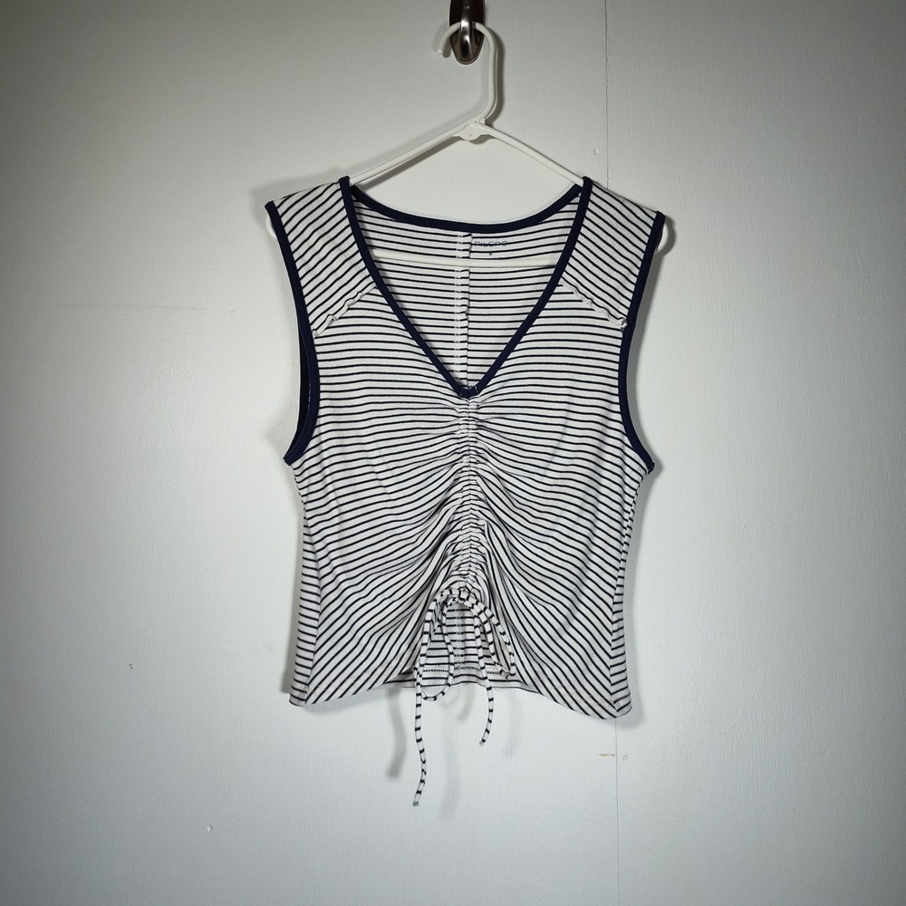Pilcro Womens Navy White Striped Ruched Front Drawstring Ribbed Tank Top Size M - Picture 4 of 11